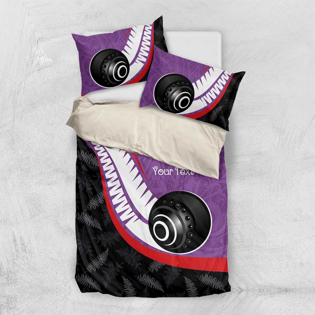 Personalised Aotearoa Lawn Bowls Bedding Set Maori and Silver Fern Sporty Style Purple Color - Aussie Hoodie