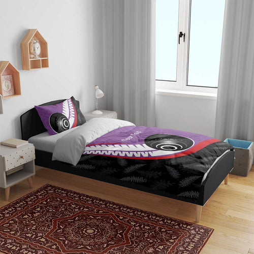 Personalised Aotearoa Lawn Bowls Bedding Set Maori and Silver Fern Sporty Style Purple Color - Aussie Hoodie
