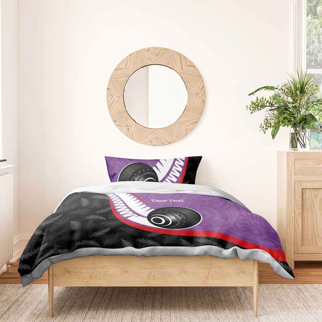 Personalised Aotearoa Lawn Bowls Bedding Set Maori and Silver Fern Sporty Style Purple Color - Aussie Hoodie