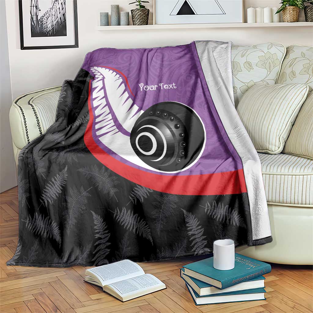 Personalised Aotearoa Lawn Bowls Blanket Maori and Silver Fern Sporty Style Purple Color - Aussie Hoodie