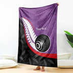 Personalised Aotearoa Lawn Bowls Blanket Maori and Silver Fern Sporty Style Purple Color - Aussie Hoodie