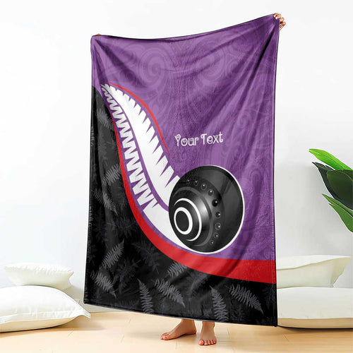 Personalised Aotearoa Lawn Bowls Blanket Maori and Silver Fern Sporty Style Purple Color - Aussie Hoodie