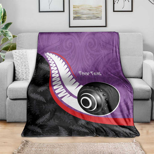 Personalised Aotearoa Lawn Bowls Blanket Maori and Silver Fern Sporty Style Purple Color - Aussie Hoodie