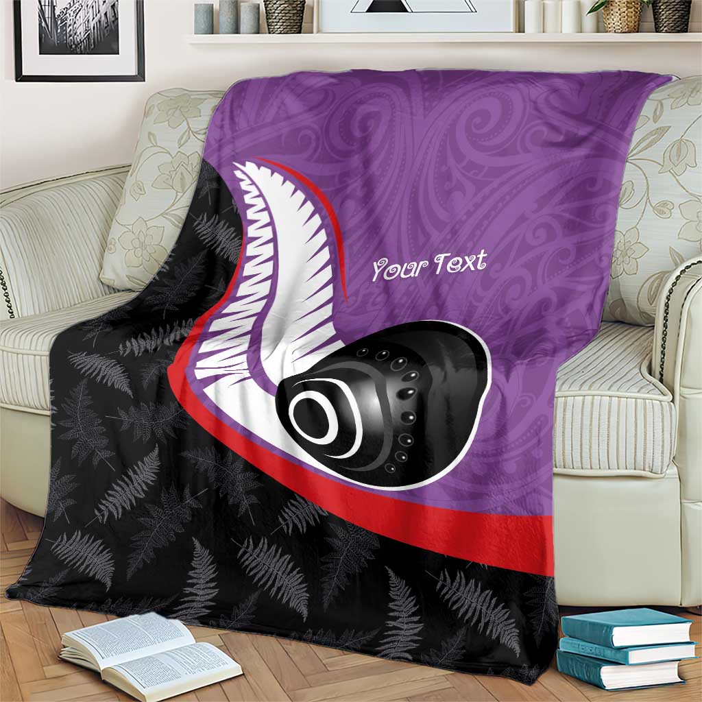 Personalised Aotearoa Lawn Bowls Blanket Maori and Silver Fern Sporty Style Purple Color - Aussie Hoodie
