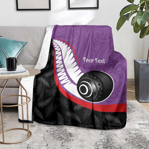 Personalised Aotearoa Lawn Bowls Blanket Maori and Silver Fern Sporty Style Purple Color - Aussie Hoodie