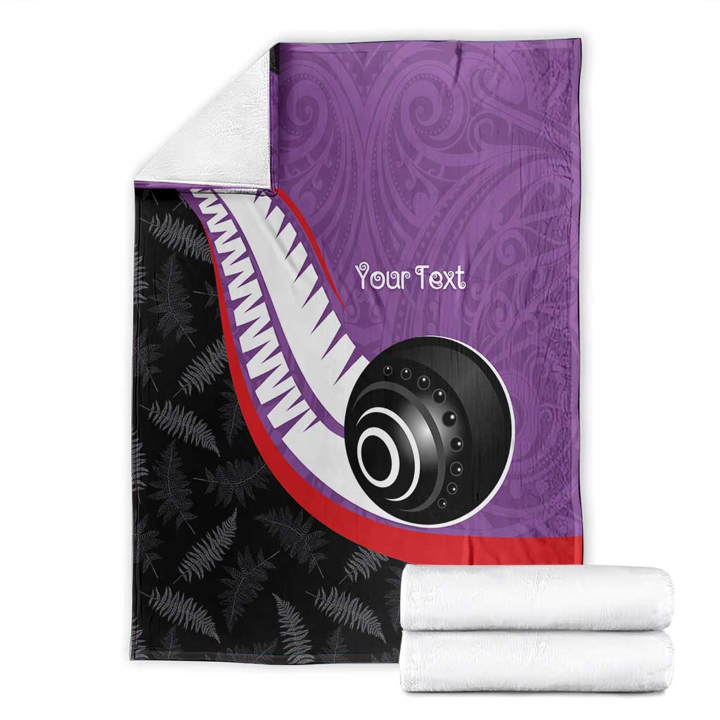 Personalised Aotearoa Lawn Bowls Blanket Maori and Silver Fern Sporty Style Purple Color - Aussie Hoodie
