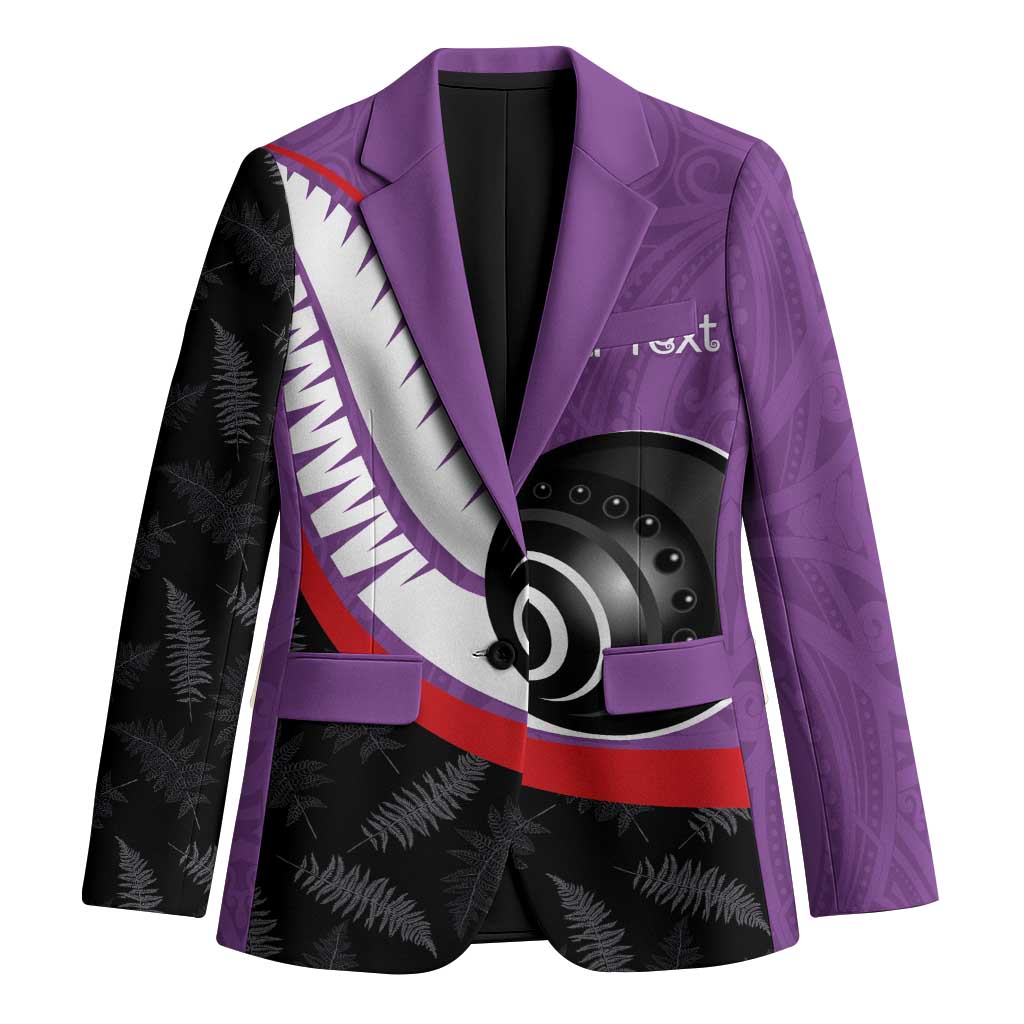 Personalised Aotearoa Lawn Bowls Blazer Maori and Silver Fern Sporty Style Purple Color - Aussie Hoodie