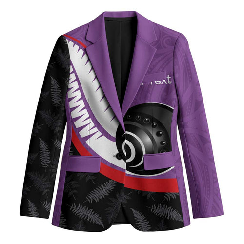Personalised Aotearoa Lawn Bowls Blazer Maori and Silver Fern Sporty Style Purple Color - Aussie Hoodie
