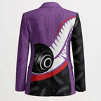 Personalised Aotearoa Lawn Bowls Blazer Maori and Silver Fern Sporty Style Purple Color - Aussie Hoodie