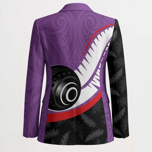 Personalised Aotearoa Lawn Bowls Blazer Maori and Silver Fern Sporty Style Purple Color - Aussie Hoodie