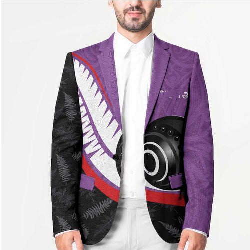 Personalised Aotearoa Lawn Bowls Blazer Maori and Silver Fern Sporty Style Purple Color - Aussie Hoodie