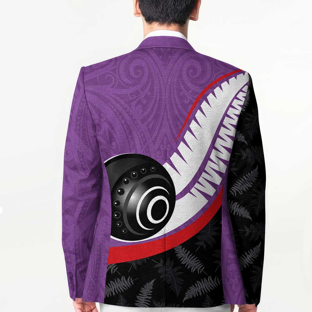 Personalised Aotearoa Lawn Bowls Blazer Maori and Silver Fern Sporty Style Purple Color - Aussie Hoodie