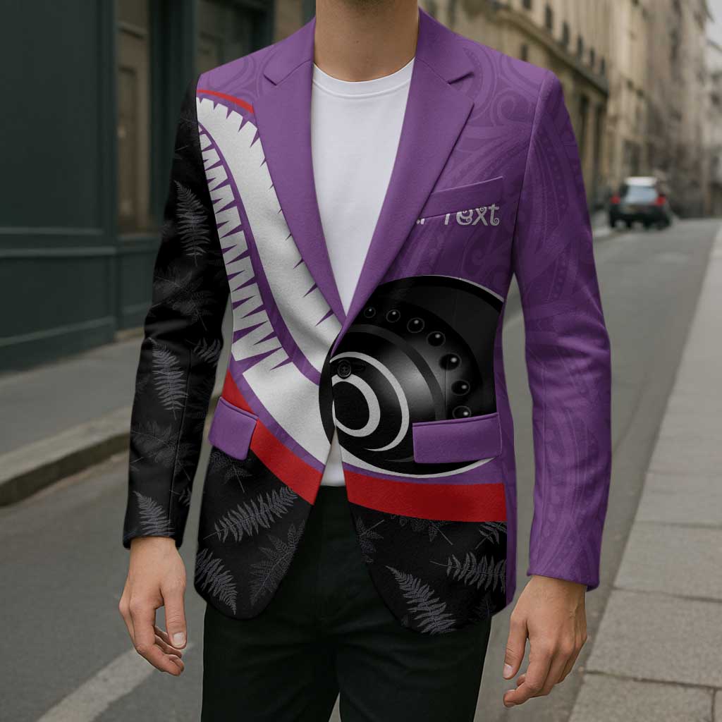 Personalised Aotearoa Lawn Bowls Blazer Maori and Silver Fern Sporty Style Purple Color - Aussie Hoodie