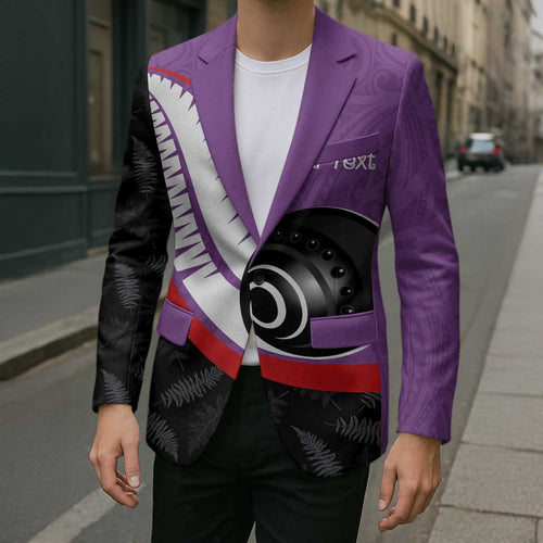 Personalised Aotearoa Lawn Bowls Blazer Maori and Silver Fern Sporty Style Purple Color - Aussie Hoodie