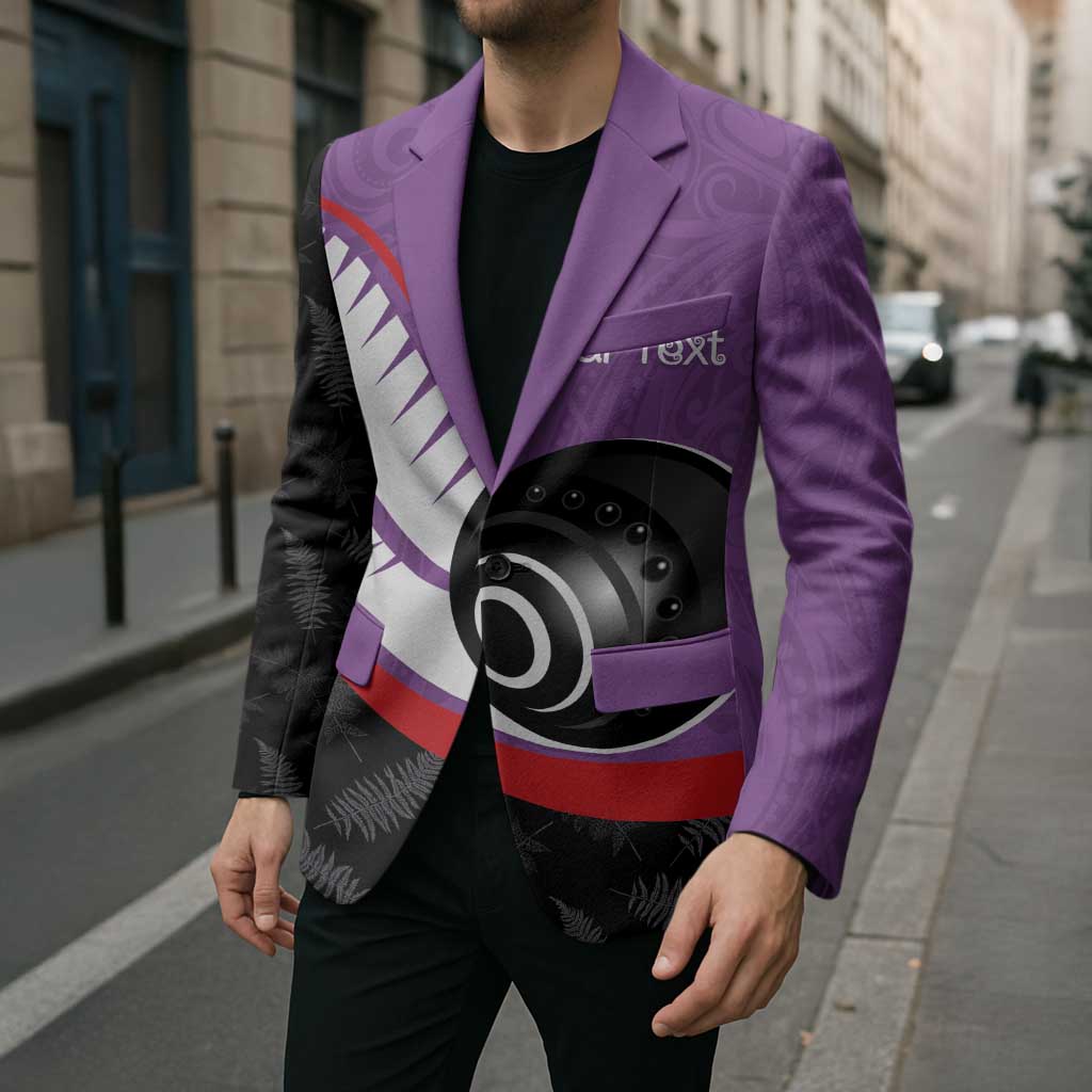 Personalised Aotearoa Lawn Bowls Blazer Maori and Silver Fern Sporty Style Purple Color - Aussie Hoodie