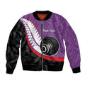 Personalised Aotearoa Lawn Bowls Bomber Jacket Maori and Silver Fern Sporty Style Purple Color - Aussie Hoodie