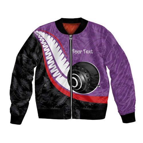 Personalised Aotearoa Lawn Bowls Bomber Jacket Maori and Silver Fern Sporty Style Purple Color - Aussie Hoodie
