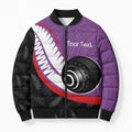 Personalised Aotearoa Lawn Bowls Bomber Puffer Jacket Maori and Silver Fern Sporty Style Purple Color - Aussie Hoodie