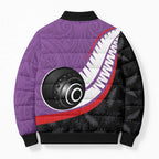 Personalised Aotearoa Lawn Bowls Bomber Puffer Jacket Maori and Silver Fern Sporty Style Purple Color - Aussie Hoodie