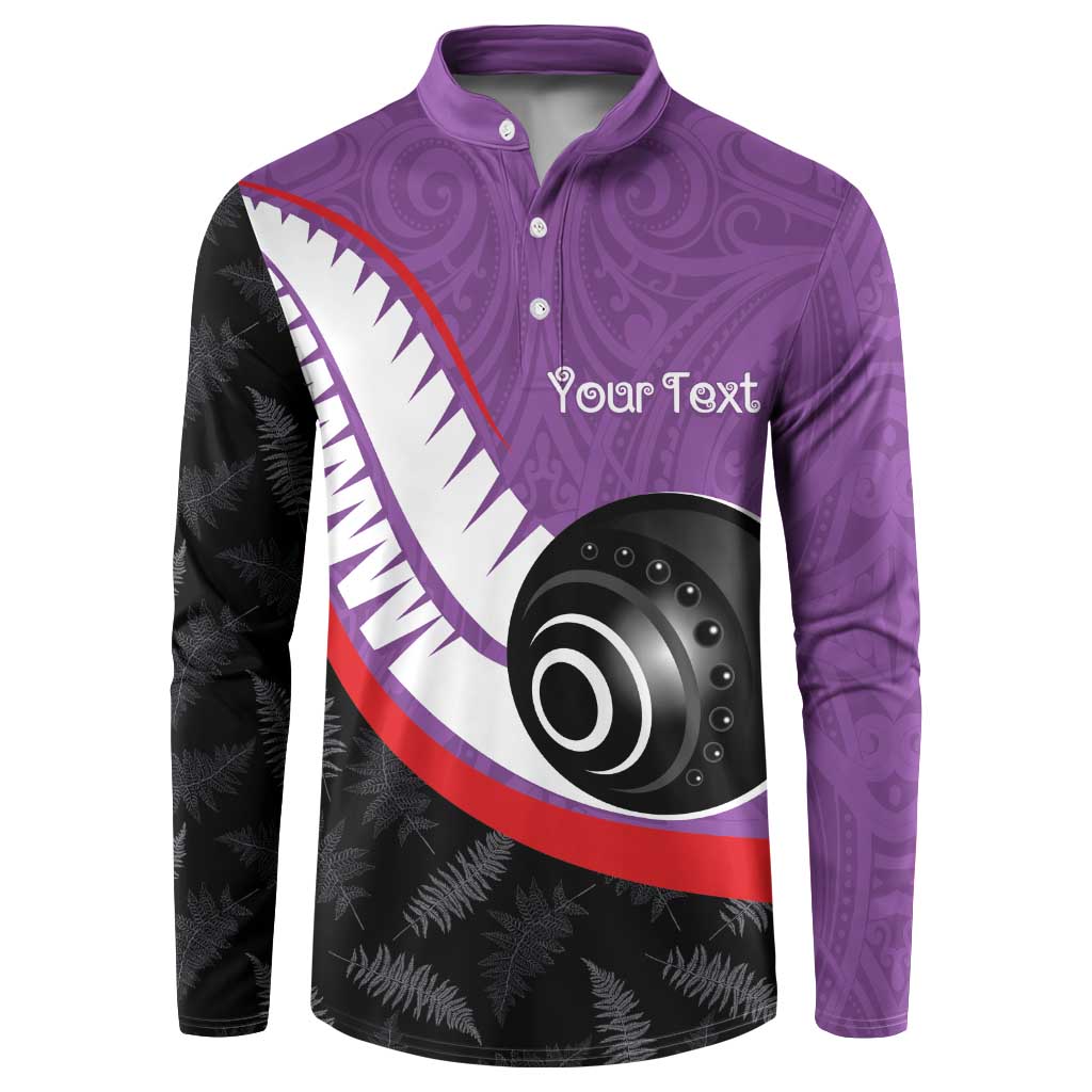 Personalised Aotearoa Lawn Bowls Button Sweatshirt Maori and Silver Fern Sporty Style Purple Color - Aussie Hoodie