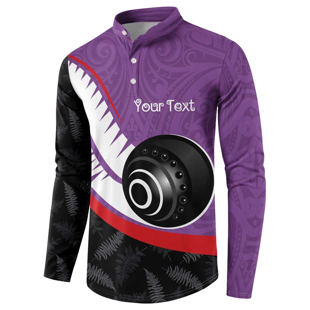 Personalised Aotearoa Lawn Bowls Button Sweatshirt Maori and Silver Fern Sporty Style Purple Color - Aussie Hoodie