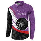 Personalised Aotearoa Lawn Bowls Button Sweatshirt Maori and Silver Fern Sporty Style Purple Color - Aussie Hoodie