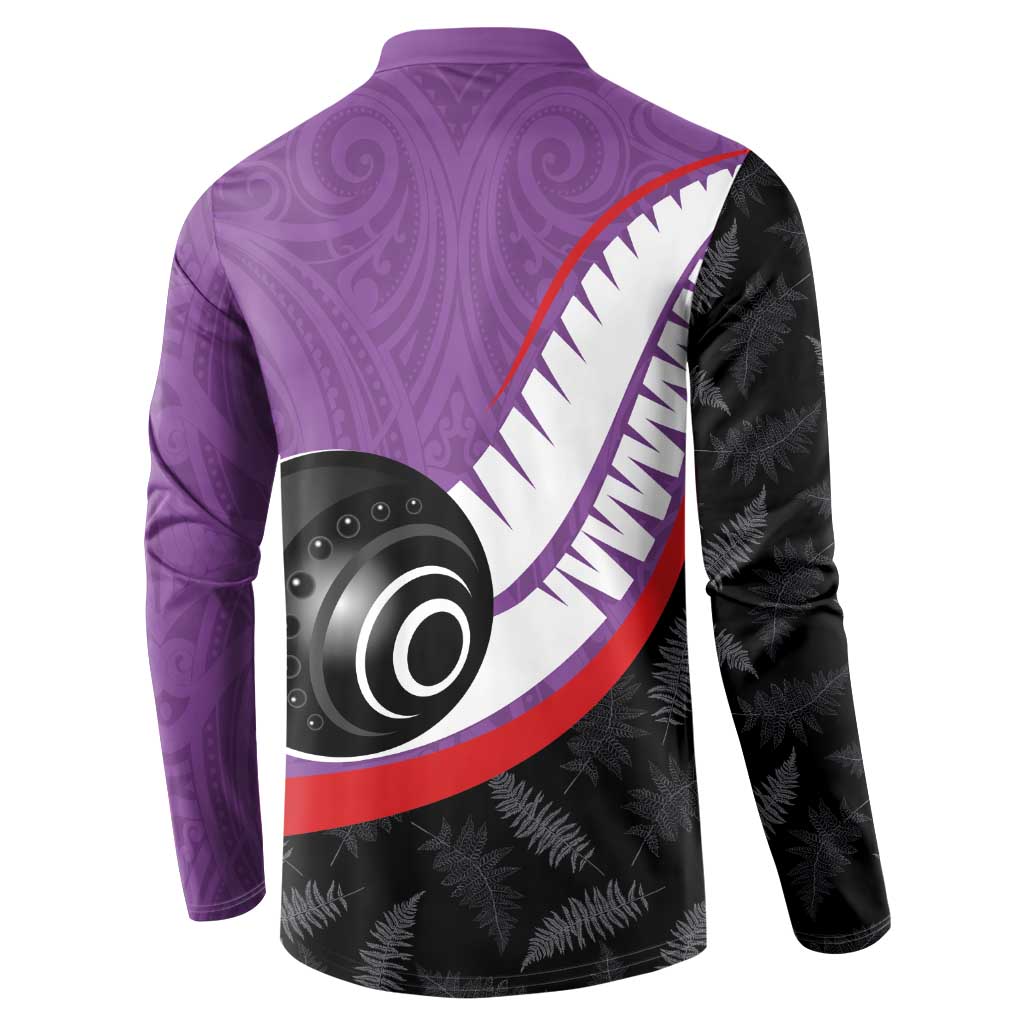 Personalised Aotearoa Lawn Bowls Button Sweatshirt Maori and Silver Fern Sporty Style Purple Color - Aussie Hoodie