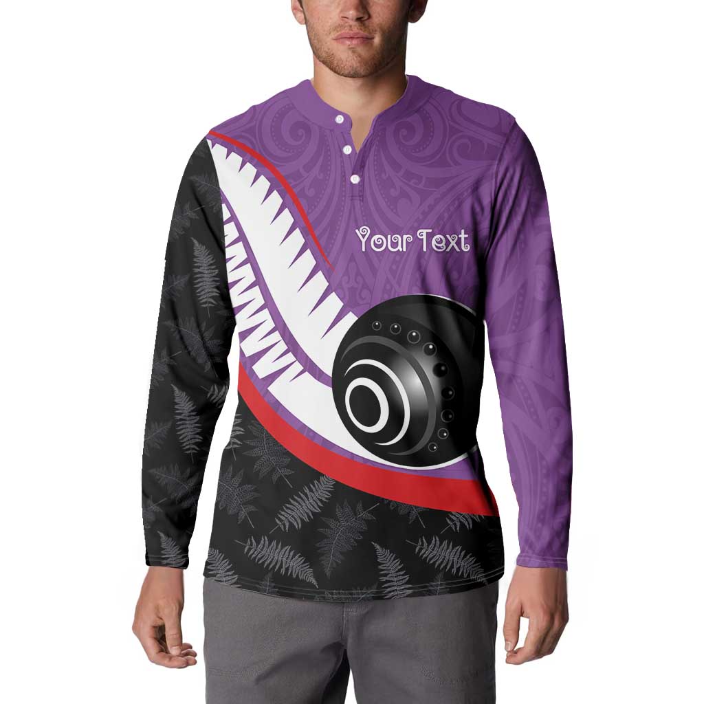Personalised Aotearoa Lawn Bowls Button Sweatshirt Maori and Silver Fern Sporty Style Purple Color - Aussie Hoodie