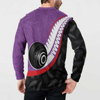 Personalised Aotearoa Lawn Bowls Button Sweatshirt Maori and Silver Fern Sporty Style Purple Color - Aussie Hoodie