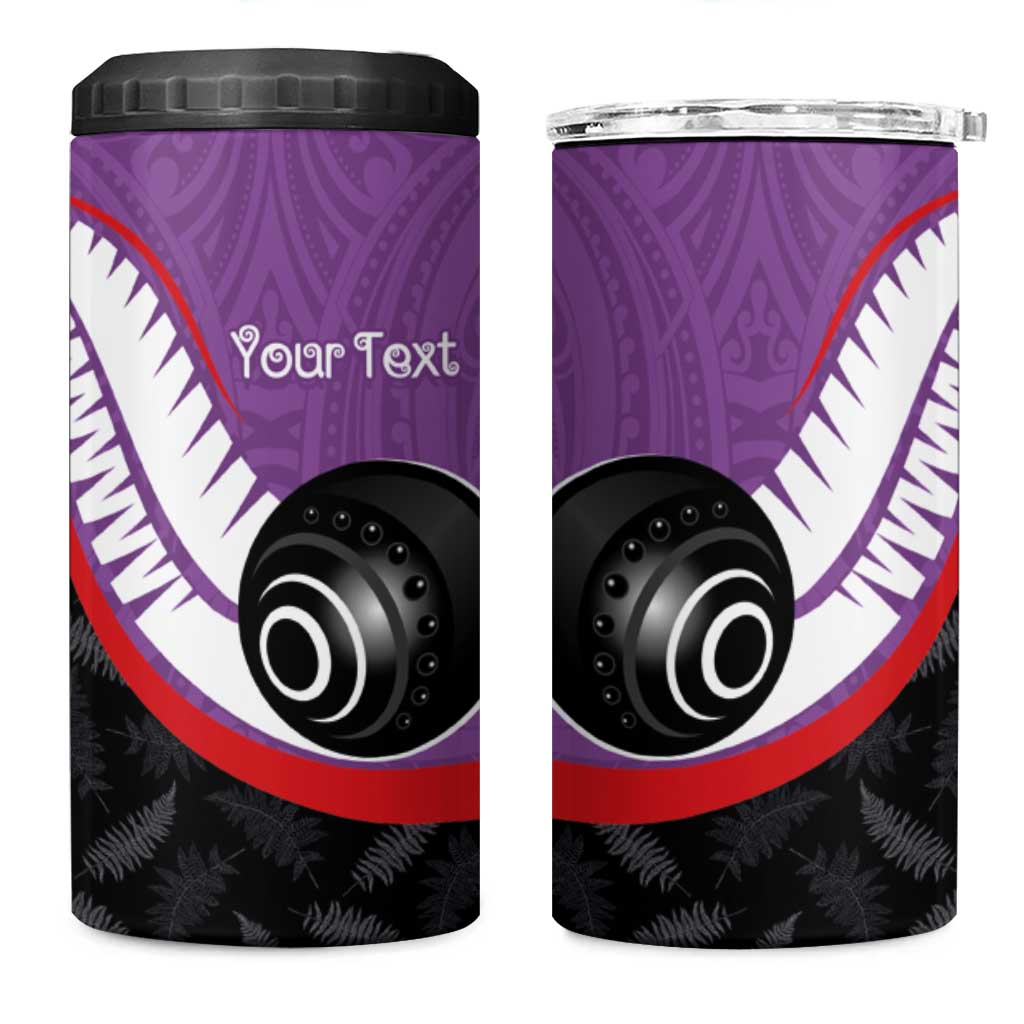 Personalised Aotearoa Lawn Bowls 4 in 1 Can Cooler Tumbler Maori and Silver Fern Sporty Style Purple Color - Aussie Hoodie