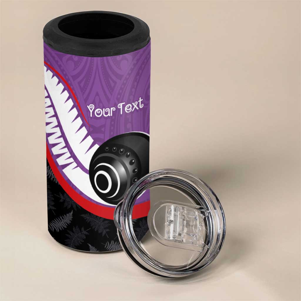 Personalised Aotearoa Lawn Bowls 4 in 1 Can Cooler Tumbler Maori and Silver Fern Sporty Style Purple Color - Aussie Hoodie
