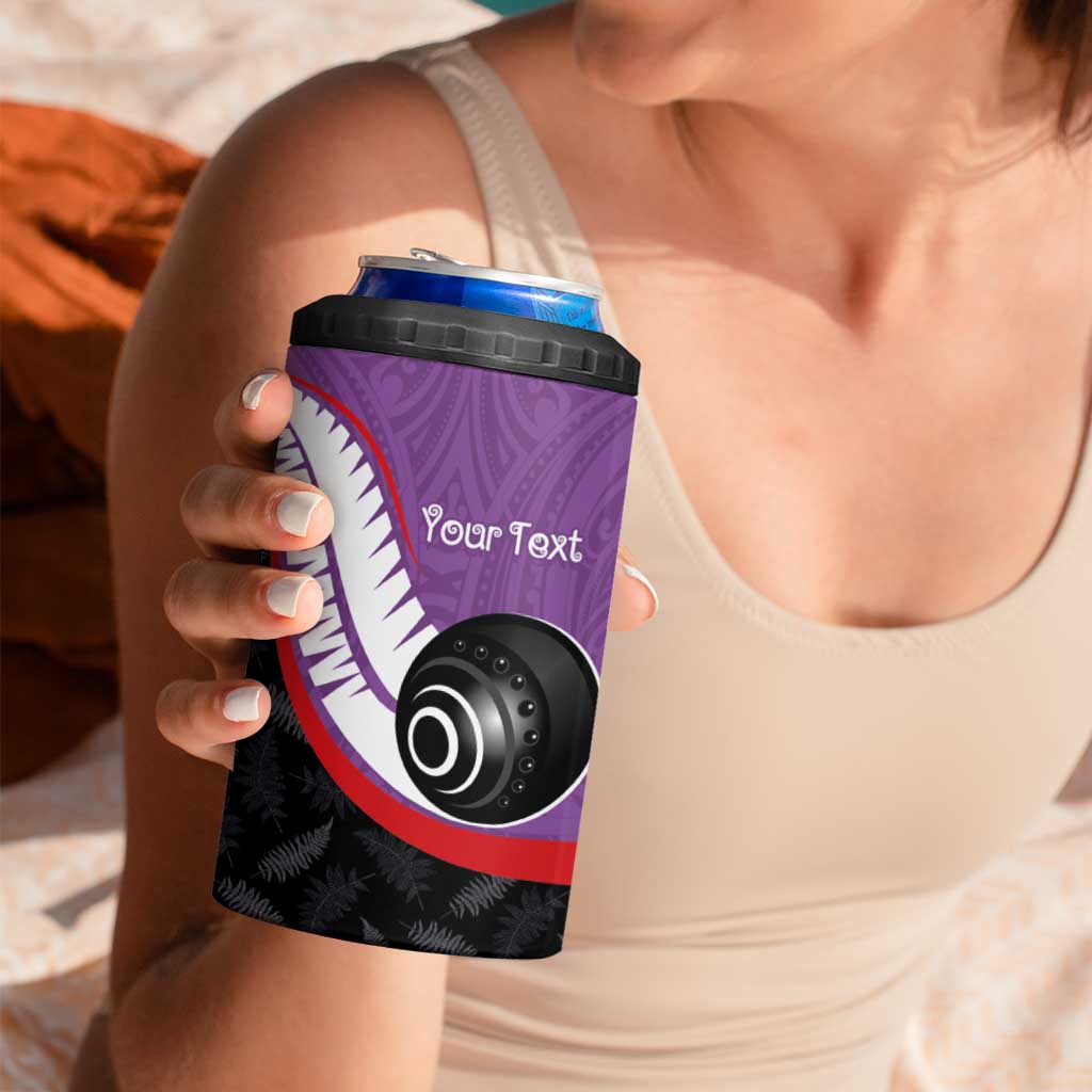Personalised Aotearoa Lawn Bowls 4 in 1 Can Cooler Tumbler Maori and Silver Fern Sporty Style Purple Color - Aussie Hoodie