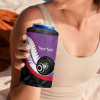 Personalised Aotearoa Lawn Bowls 4 in 1 Can Cooler Tumbler Maori and Silver Fern Sporty Style Purple Color - Aussie Hoodie