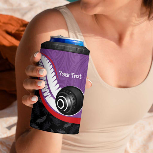 Personalised Aotearoa Lawn Bowls 4 in 1 Can Cooler Tumbler Maori and Silver Fern Sporty Style Purple Color - Aussie Hoodie