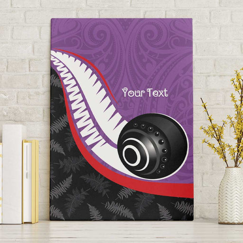 Personalised Aotearoa Lawn Bowls Canvas Wall Art Maori and Silver Fern Sporty Style Purple Color - Aussie Hoodie
