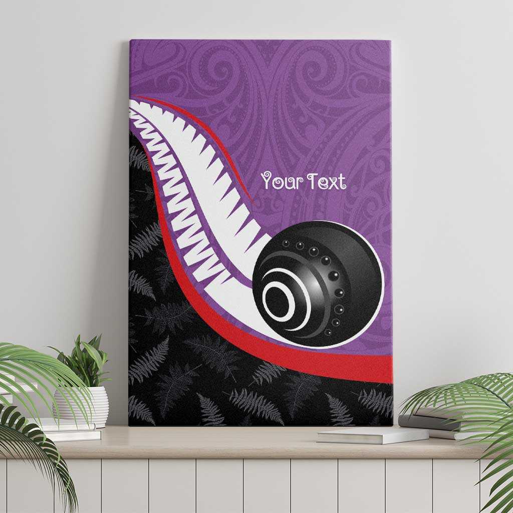 Personalised Aotearoa Lawn Bowls Canvas Wall Art Maori and Silver Fern Sporty Style Purple Color - Aussie Hoodie