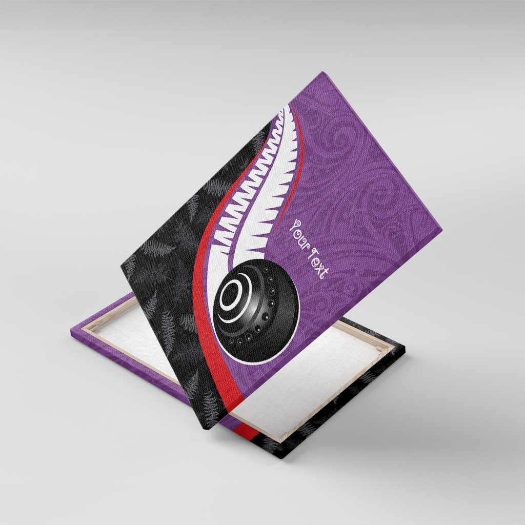 Personalised Aotearoa Lawn Bowls Canvas Wall Art Maori and Silver Fern Sporty Style Purple Color - Aussie Hoodie