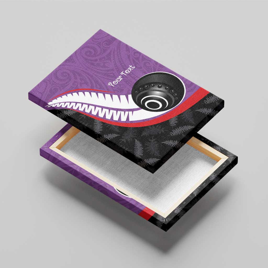 Personalised Aotearoa Lawn Bowls Canvas Wall Art Maori and Silver Fern Sporty Style Purple Color - Aussie Hoodie