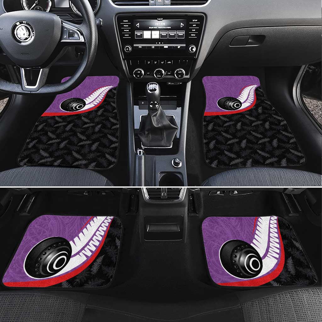 Aotearoa Lawn Bowls Car Mats Maori and Silver Fern Sporty Style Purple Color - Aussie Hoodie