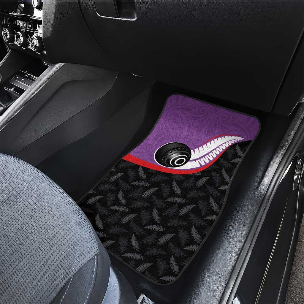 Aotearoa Lawn Bowls Car Mats Maori and Silver Fern Sporty Style Purple Color - Aussie Hoodie