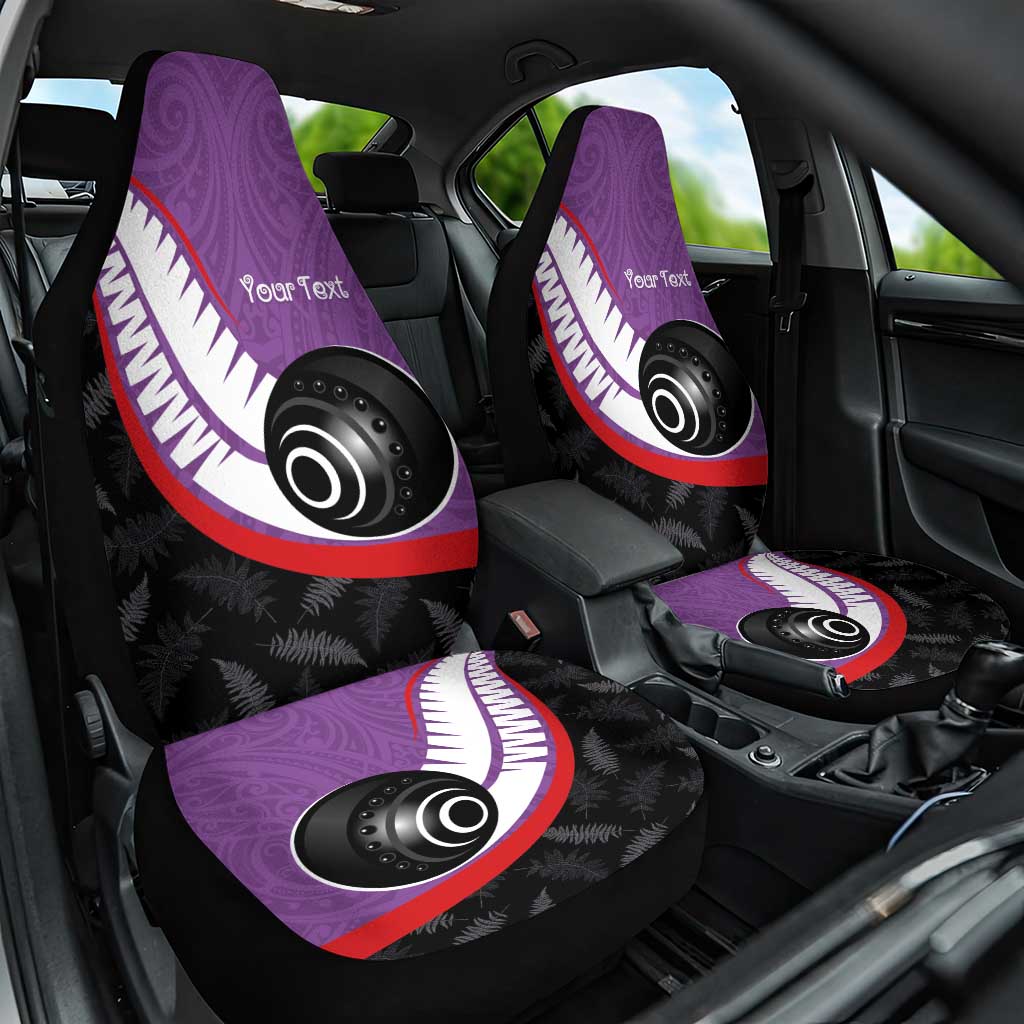 Personalised Aotearoa Lawn Bowls Car Seat Cover Maori and Silver Fern Sporty Style Purple Color - Aussie Hoodie