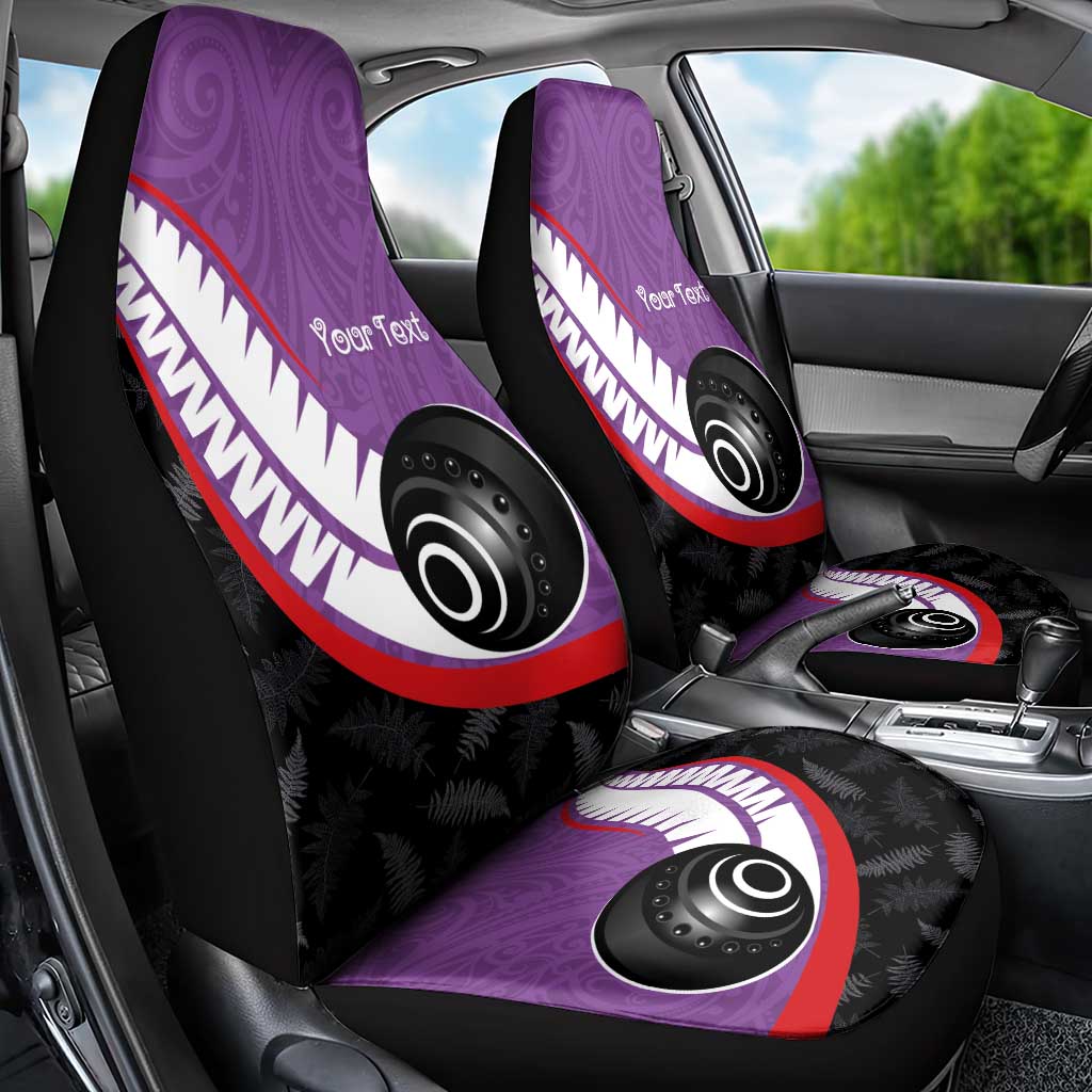 Personalised Aotearoa Lawn Bowls Car Seat Cover Maori and Silver Fern Sporty Style Purple Color - Aussie Hoodie