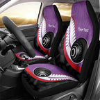 Personalised Aotearoa Lawn Bowls Car Seat Cover Maori and Silver Fern Sporty Style Purple Color - Aussie Hoodie