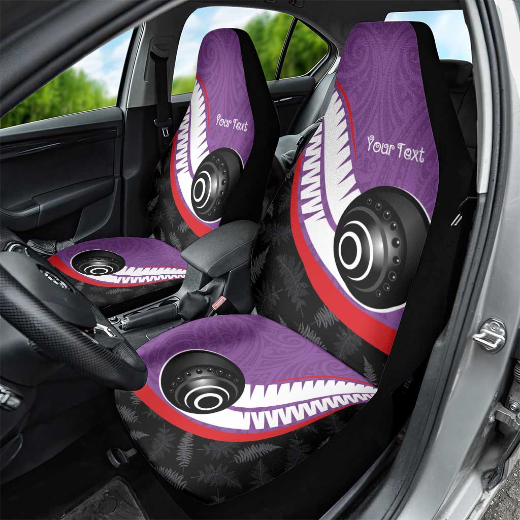 Personalised Aotearoa Lawn Bowls Car Seat Cover Maori and Silver Fern Sporty Style Purple Color - Aussie Hoodie