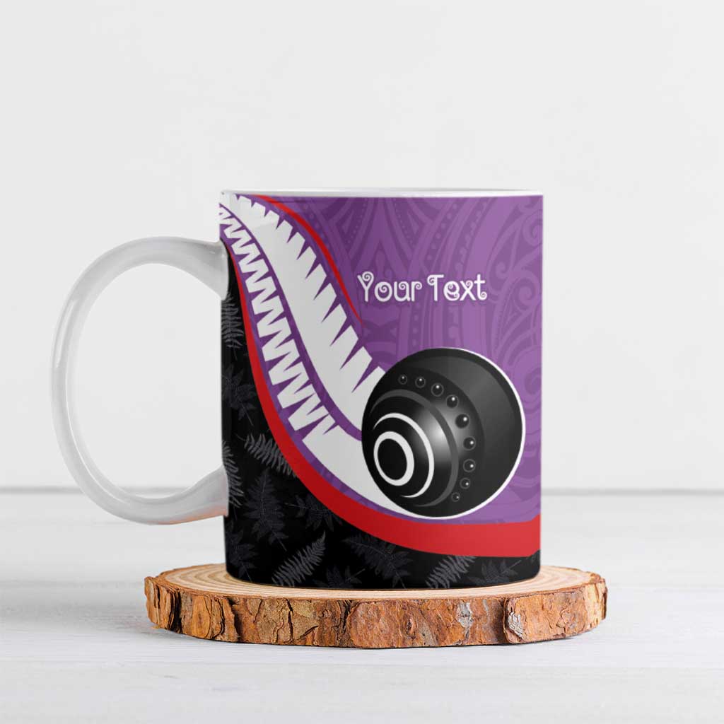 Personalised Aotearoa Lawn Bowls Ceramic Mug Maori and Silver Fern Sporty Style Purple Color - Aussie Hoodie