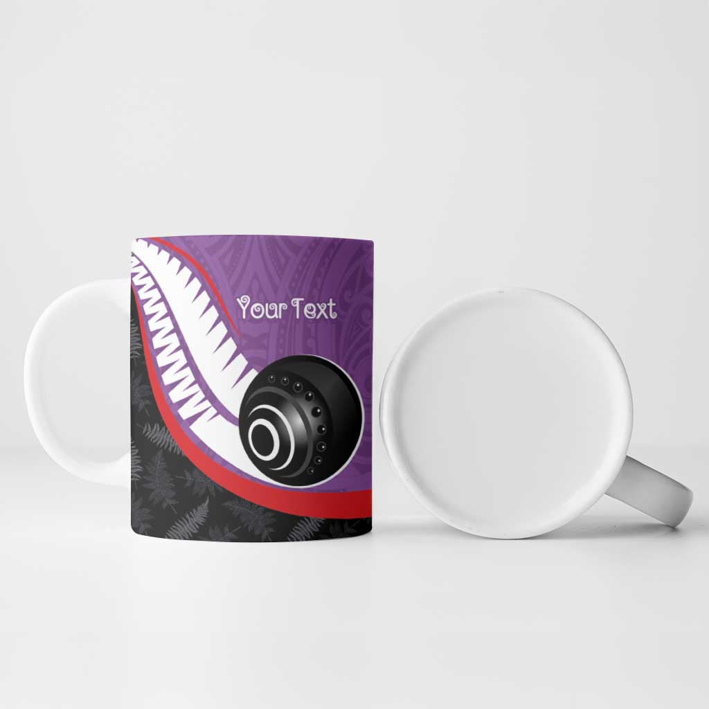 Personalised Aotearoa Lawn Bowls Ceramic Mug Maori and Silver Fern Sporty Style Purple Color - Aussie Hoodie