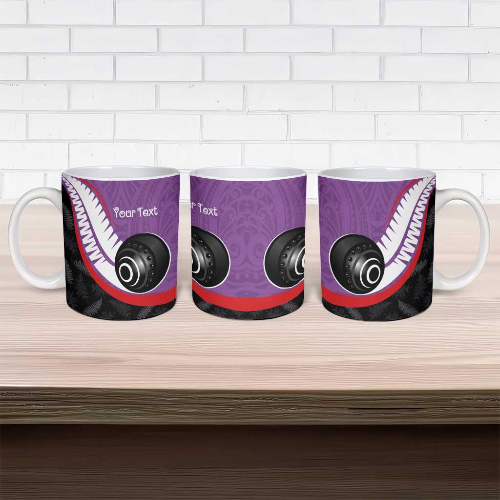 Personalised Aotearoa Lawn Bowls Ceramic Mug Maori and Silver Fern Sporty Style Purple Color - Aussie Hoodie