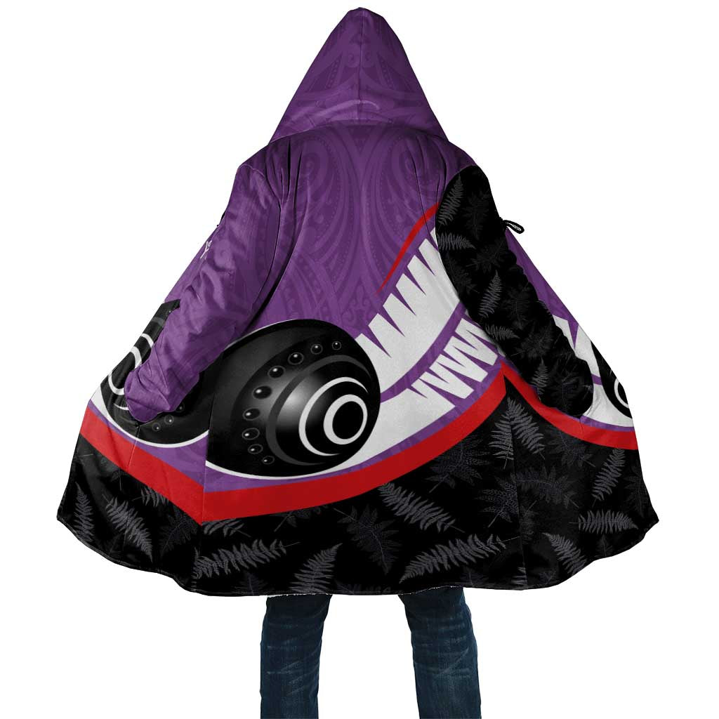 Personalised Aotearoa Lawn Bowls Cloak Maori and Silver Fern Sporty Style Purple Color - Aussie Hoodie
