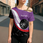 Personalised Aotearoa Lawn Bowls Cross Shoulder Shirt Maori and Silver Fern Sporty Style Purple Color - Aussie Hoodie