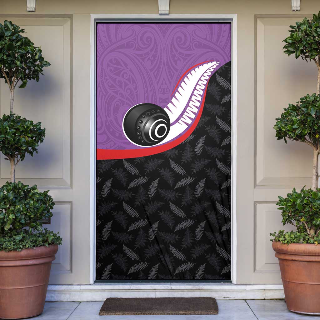 Aotearoa Lawn Bowls Door Cover Maori and Silver Fern Sporty Style Purple Color - Aussie Hoodie